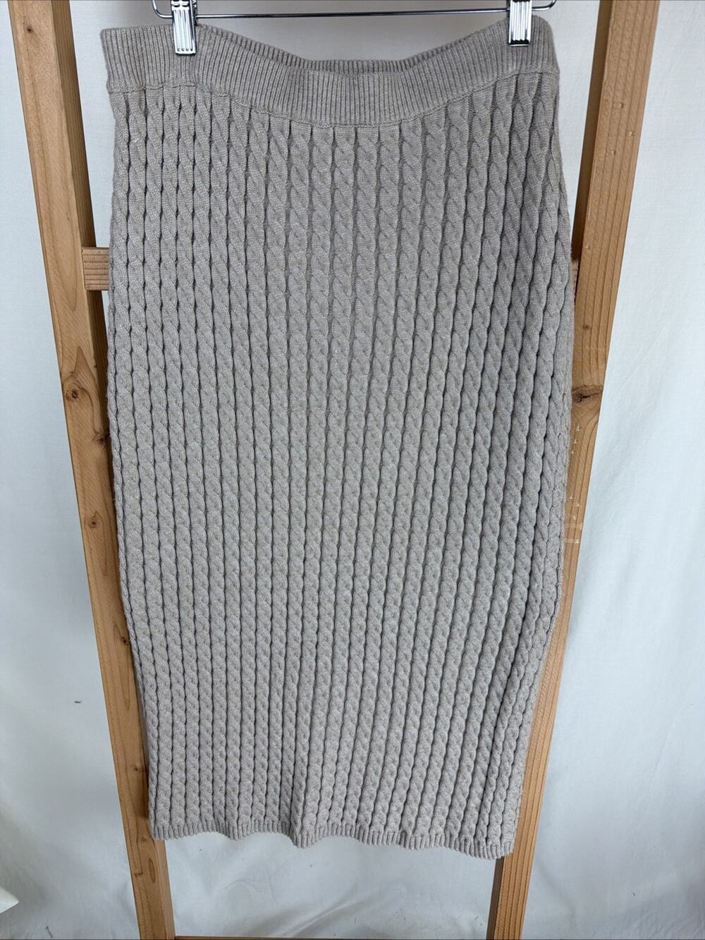NWT Apricot Beige Straight Sweater Knit Midi Skirt #0931 Size XL